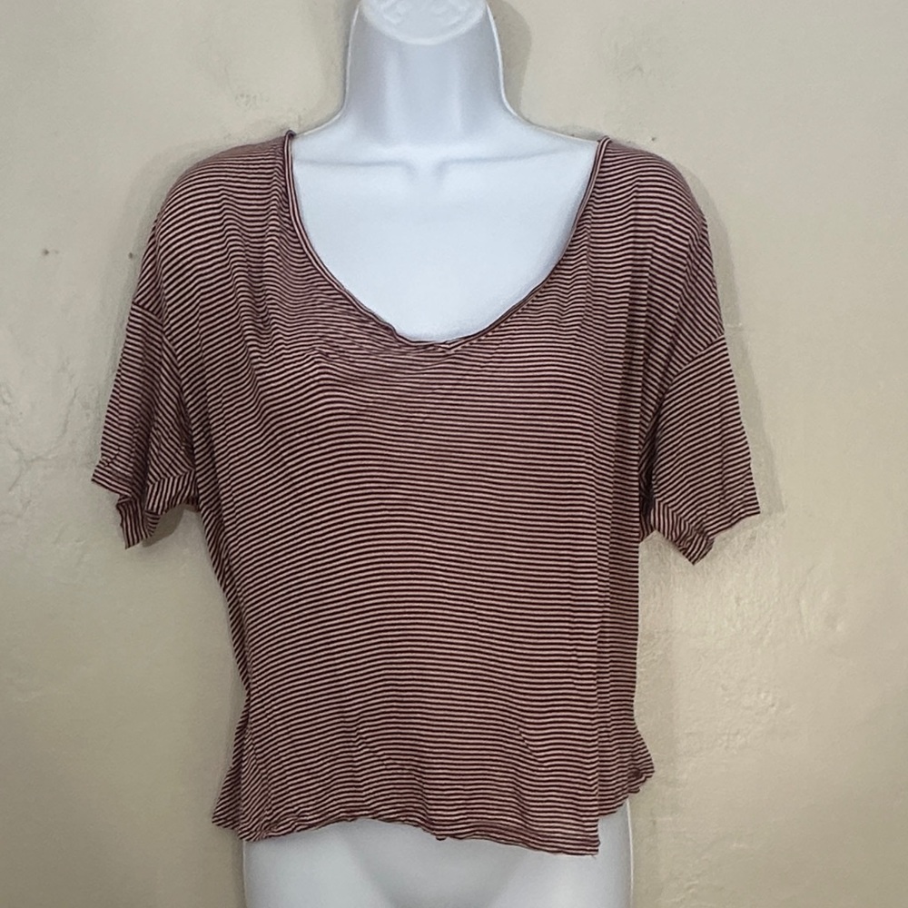 Bella Luxx Short Sleeve Top in Brown and White Stripes